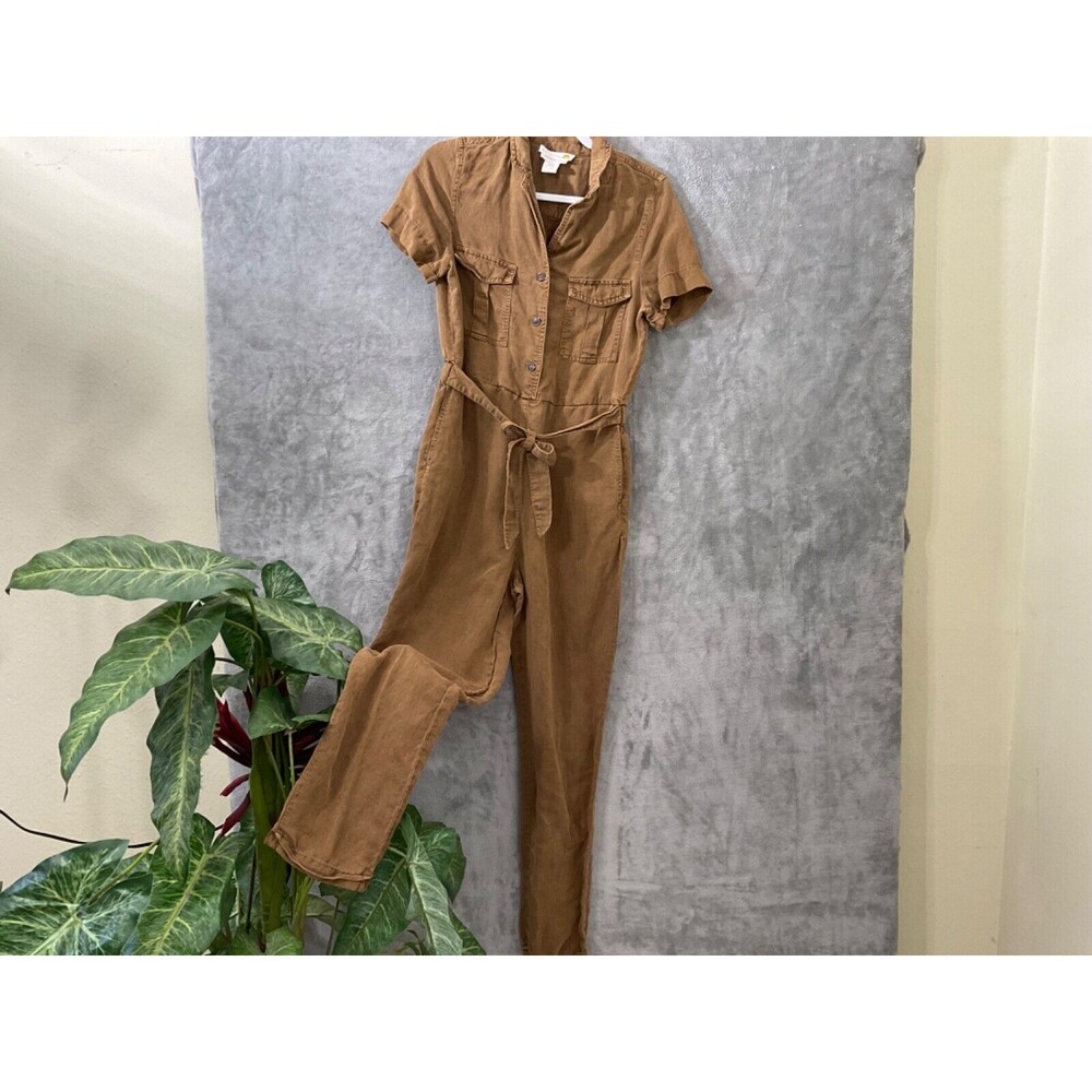 C & C California Brown Linen Blend Button Front jumpsuit women’s size Medium